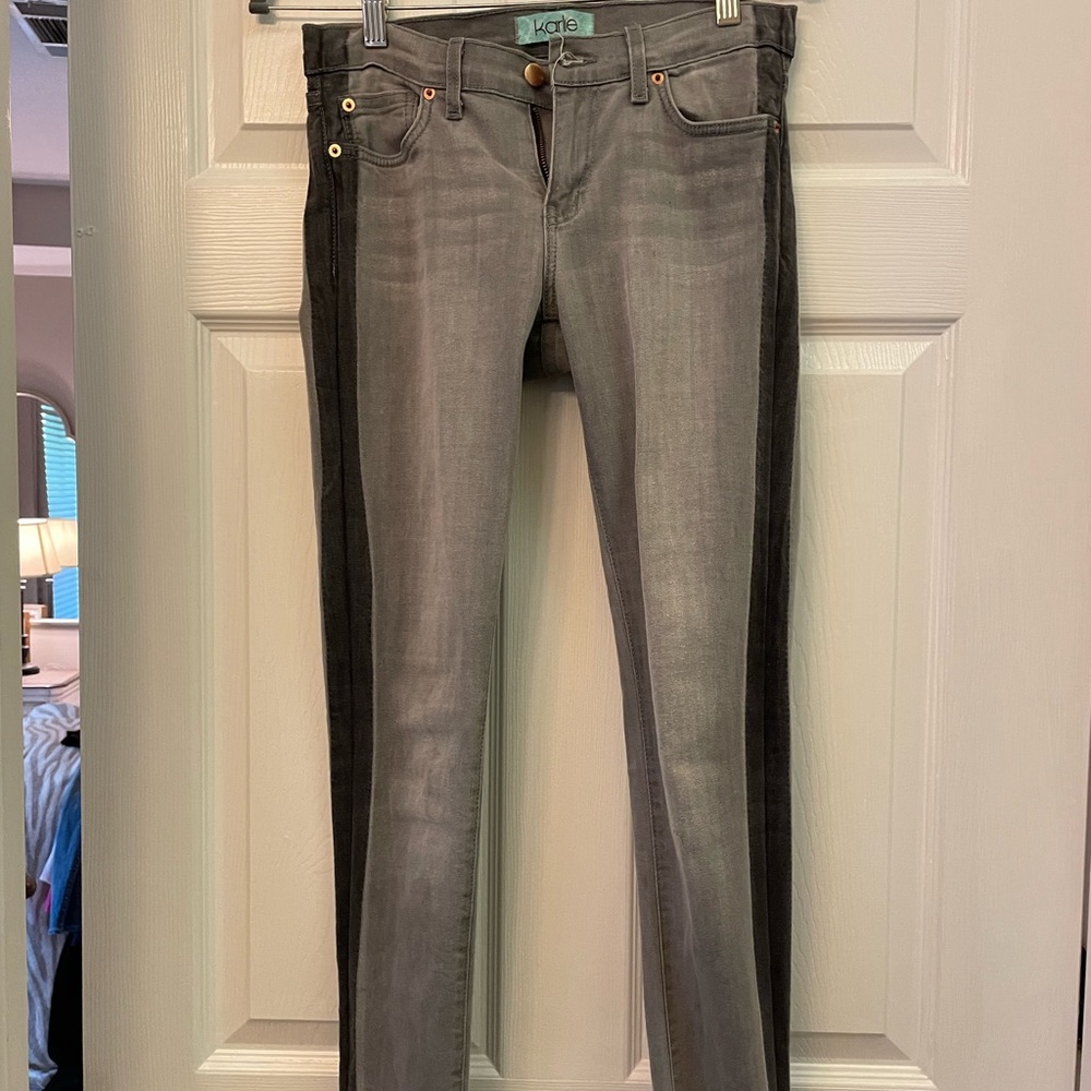 Grey and charcoal stripe skinny jeans